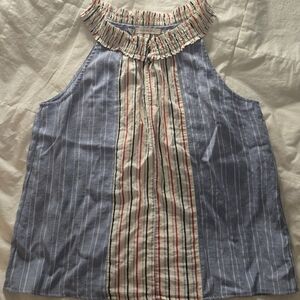 Skies Are Blue Striped Ruffle Blouse